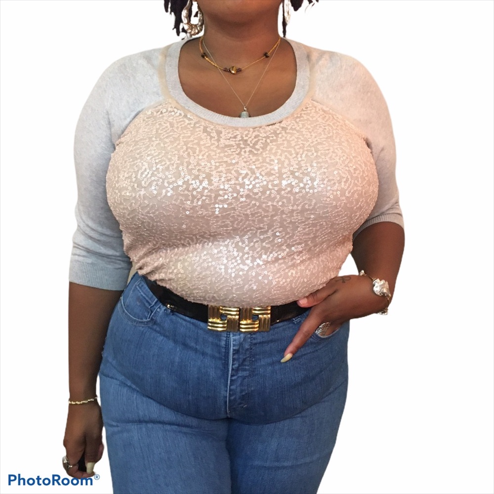 Gray and Pink Sequined Sweatshirt
